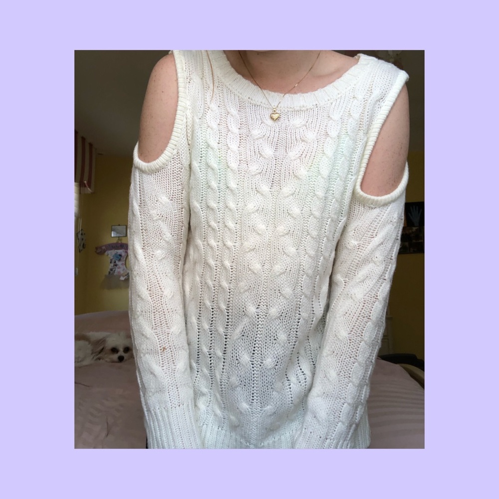 White cold shoulder sweater